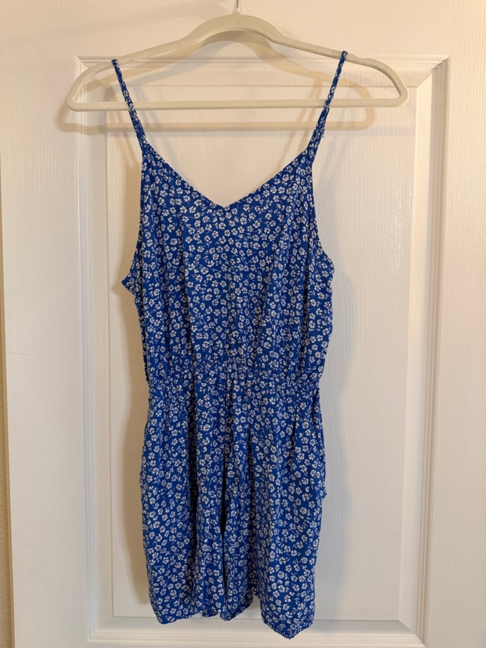 Divided Blue Floral Spaghetti Strap Romper